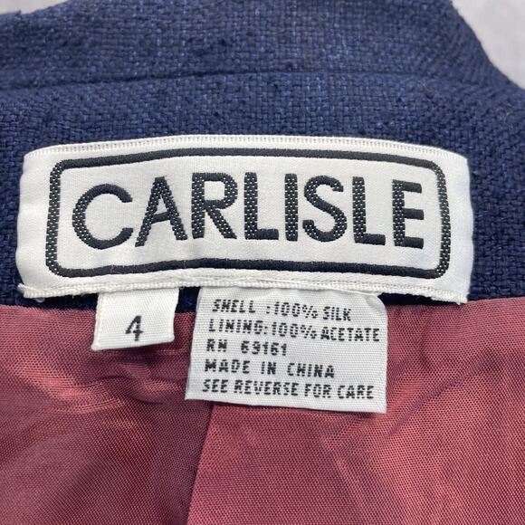 Vtg 90s Carlisle 100% Silk Blazer Jacket Women Sz 4 Blue Cropped Gold Button NWT - Picture 8 of 9